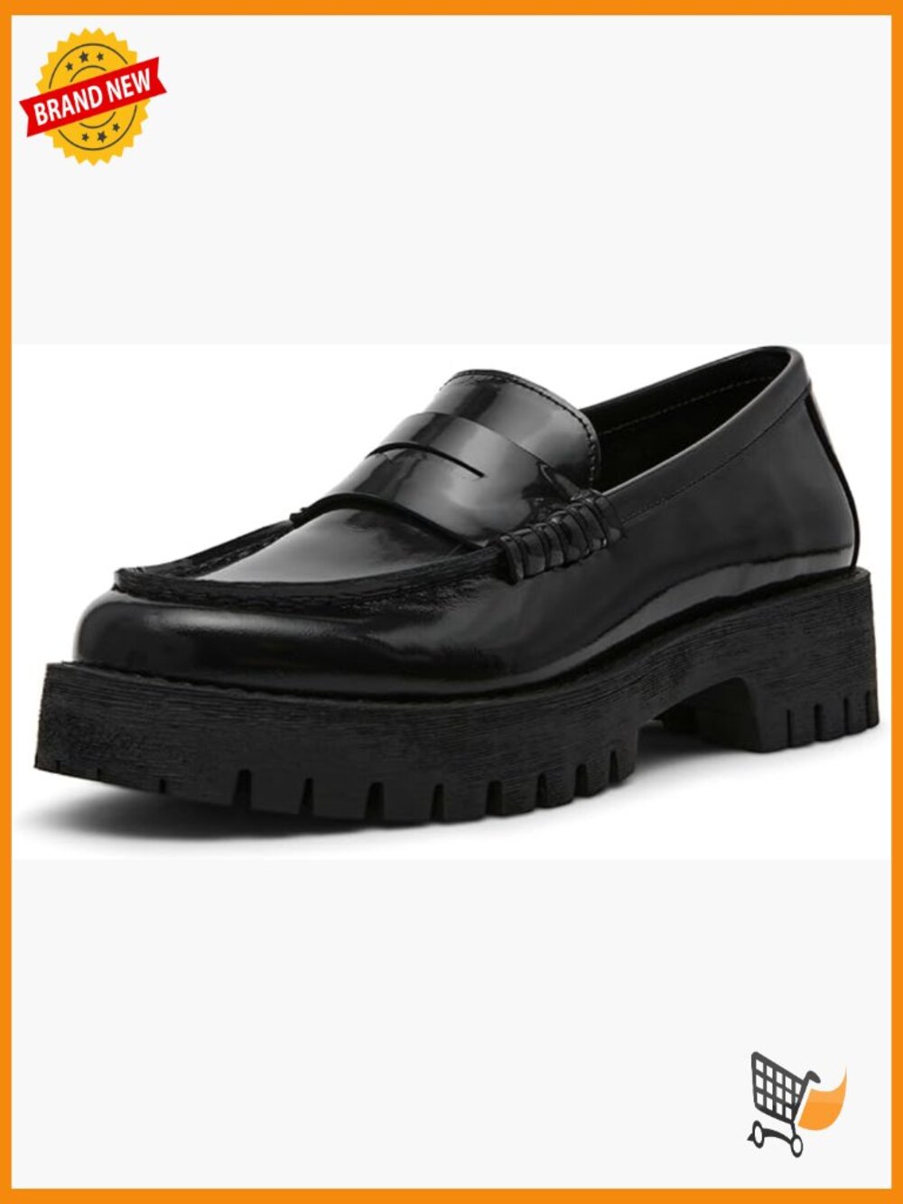 Leather Platform Loafers Round Toe Block Heel